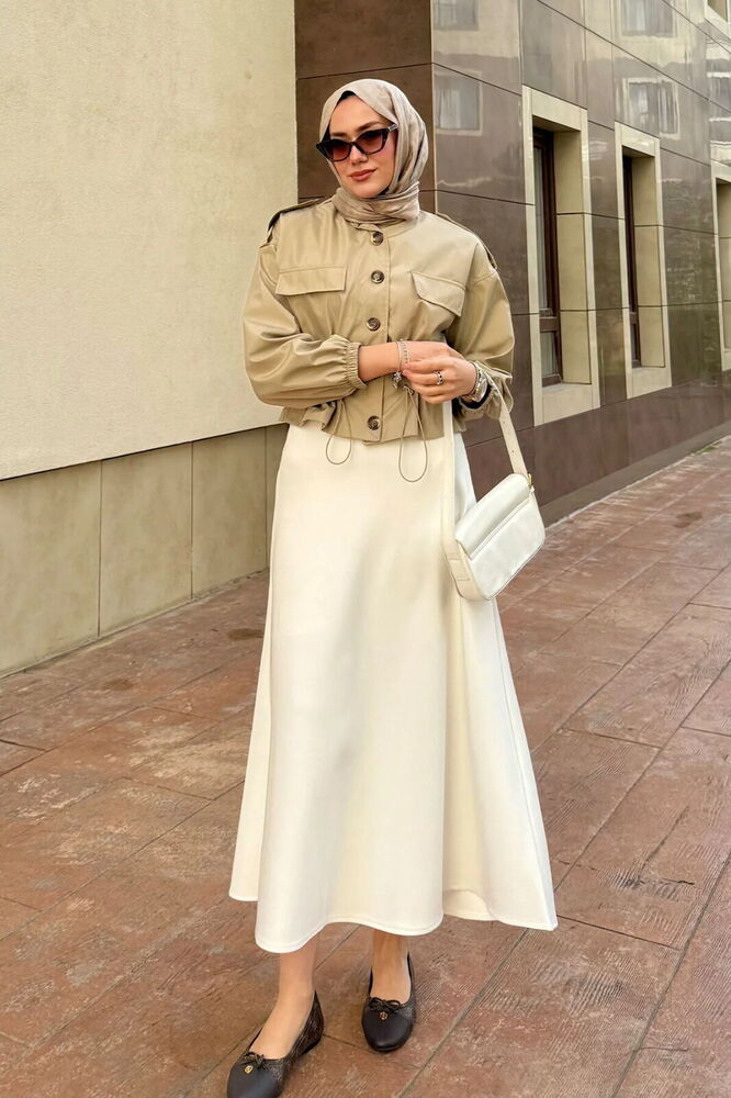 Kloş Scuba Kumaş Etek Beyaz