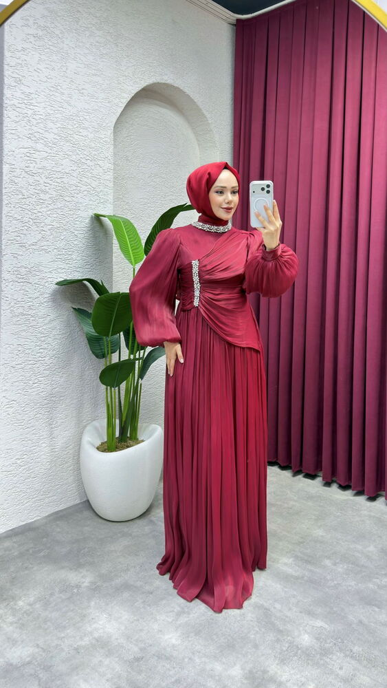 Diva Drape Detay Abiye Bordo