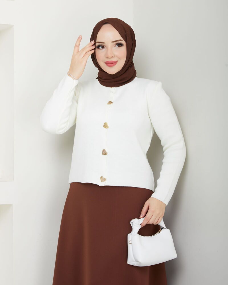 Kalpli Triko Hırka Krem