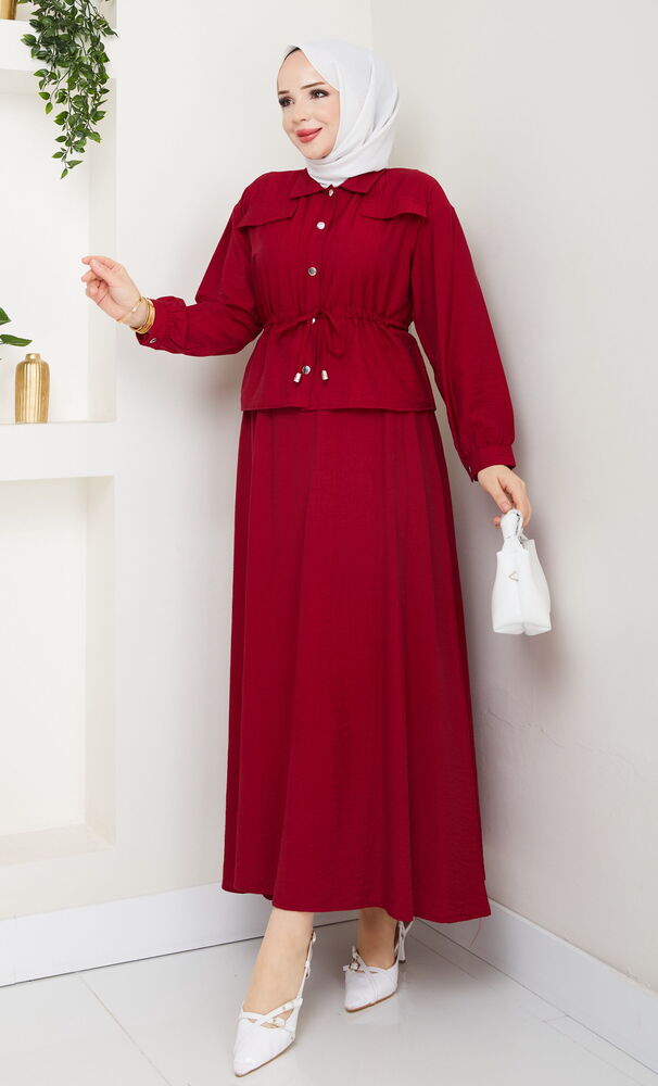 Beli Tünelli Etekli Takım Bordo