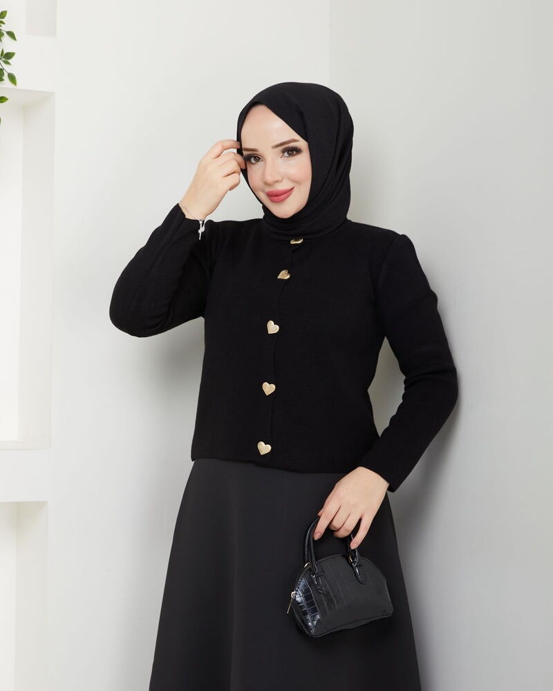 Kalpli Triko Hırka Siyah