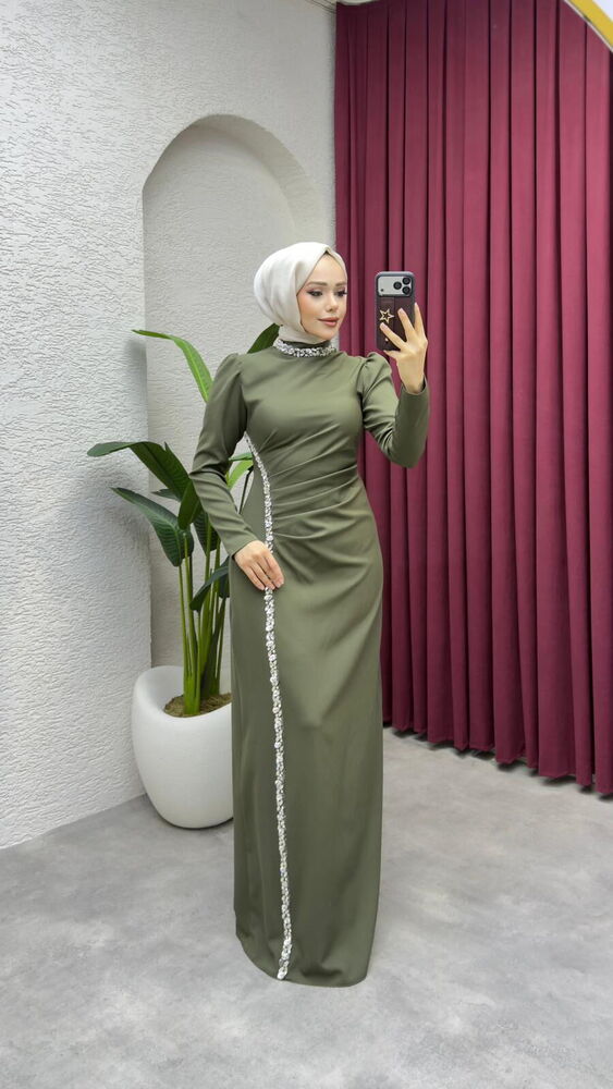 Fulya Drape Tasarım Abiye Haki