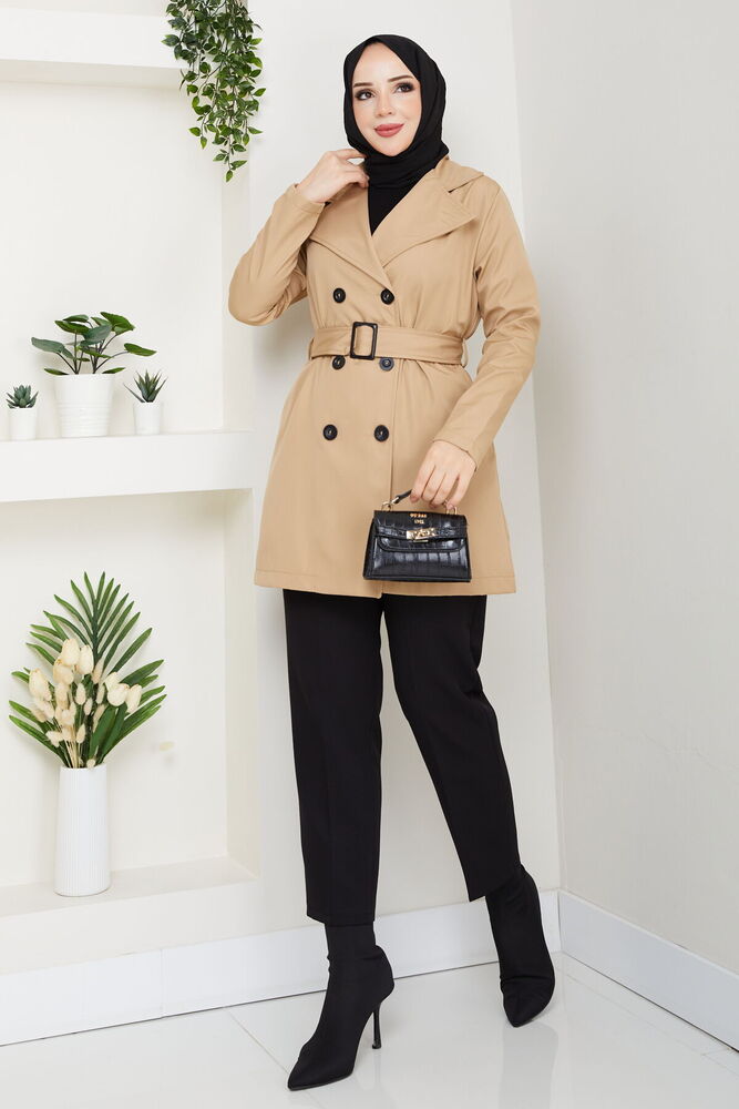 Kemerli Basic Trençkot Vizon