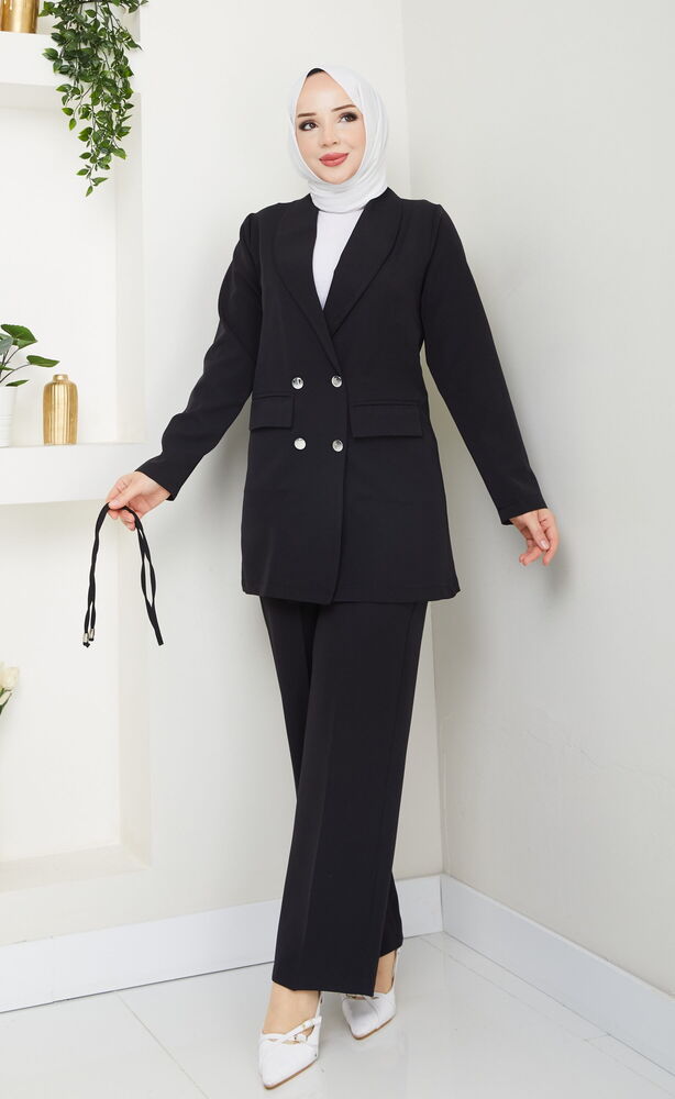 Blazer Ceket Tesettür Takım Siyah