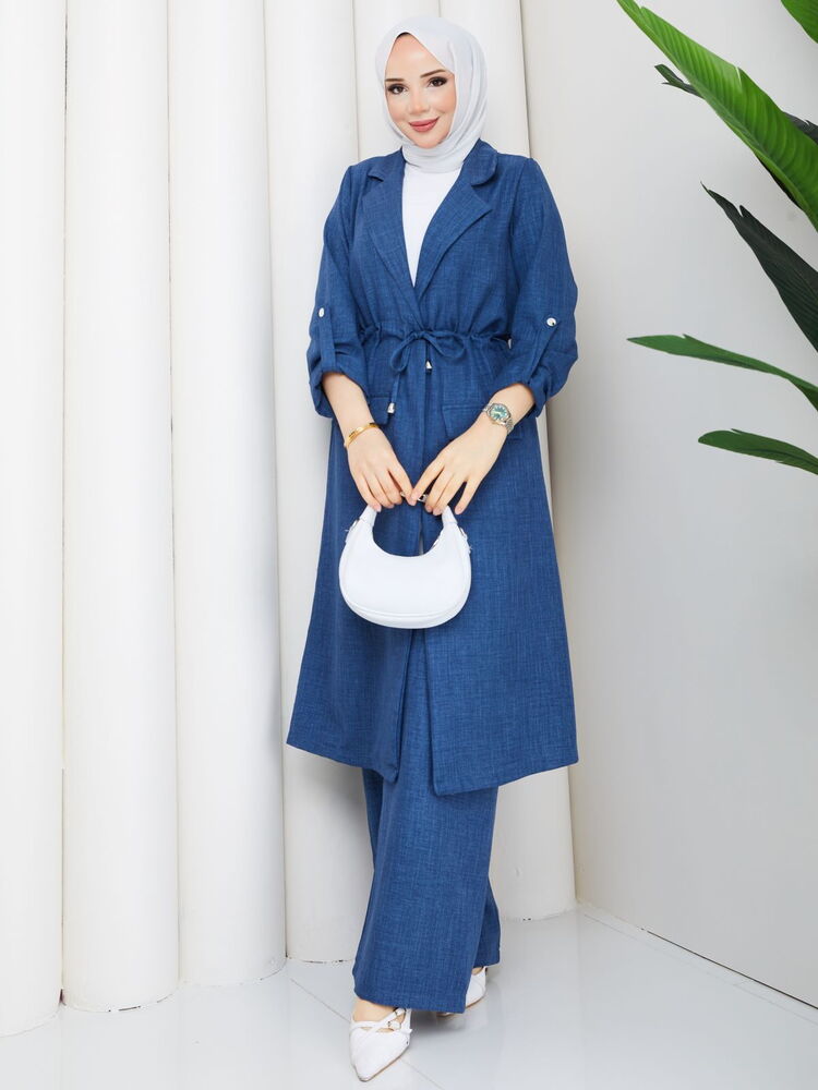 Bağlamalı Uzun Keten Pantolon Takım Laci