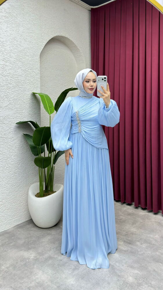 Diva Drape Detay Abiye Bebe Mavisi