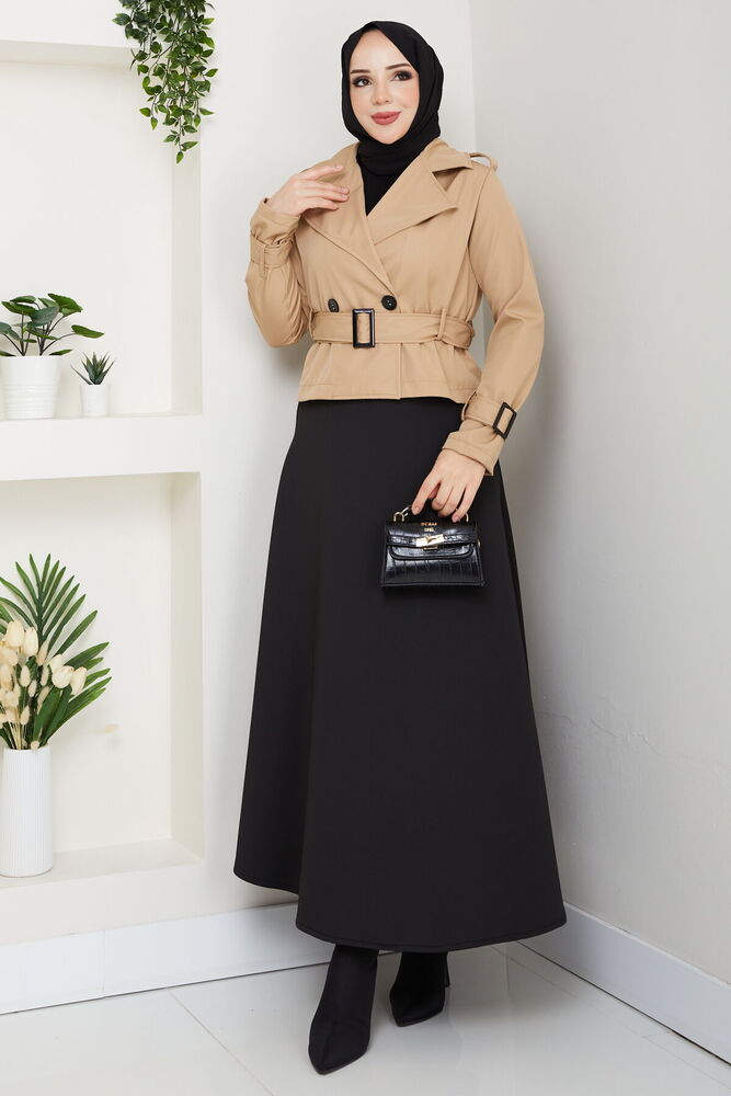 Etek Üstü Kısa Trençkot Vizon