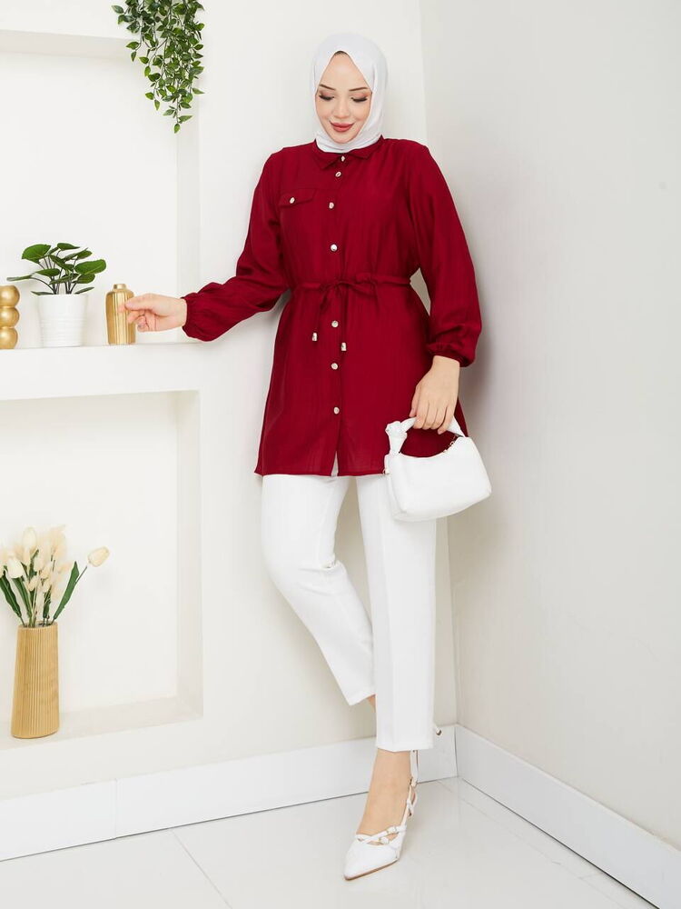 Tünelli Tesettür Tunik Bordo