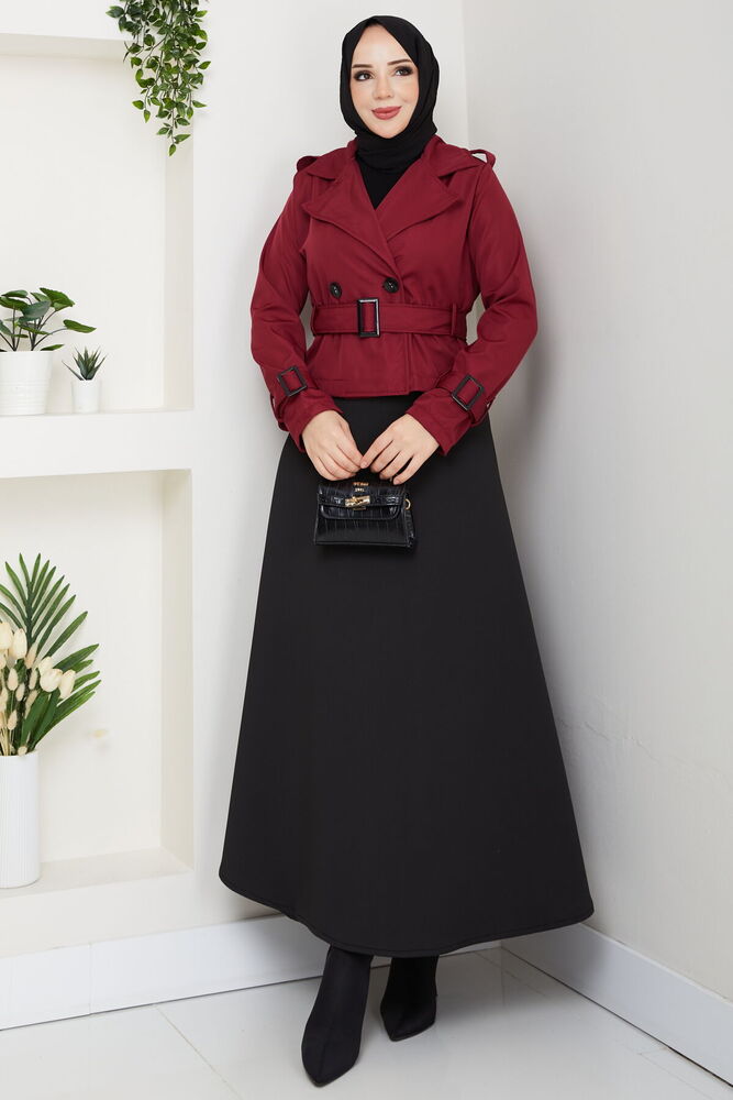 Etek Üstü Kısa Trençkot Bordo