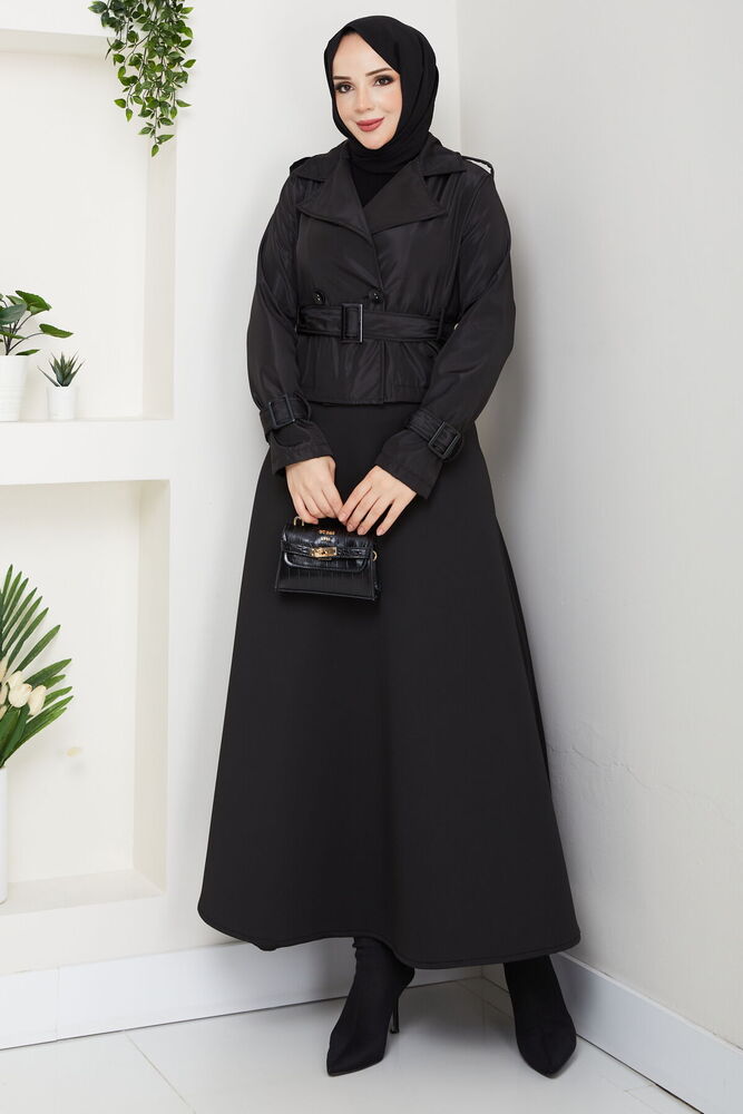 Etek Üstü Kısa Trençkot Siyah