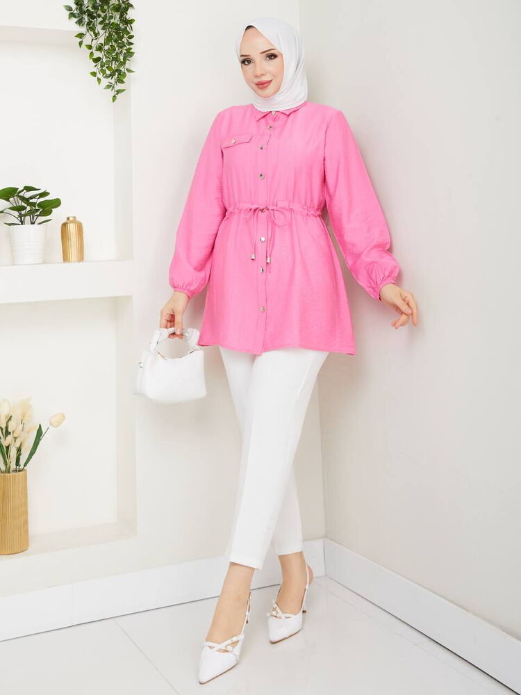 Tünelli Tesettür Tunik Pembe