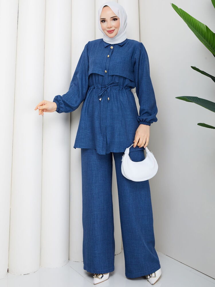 Beli Tünelli Keten Pantolon Takım Laci