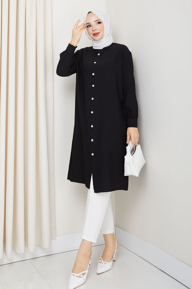 Yandan Yırtmaçlı Basic Tunik Siyah
