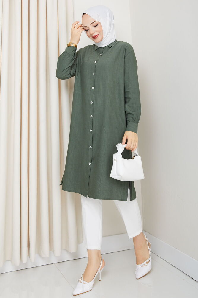 Yandan Yırtmaçlı Basic Tunik Haki