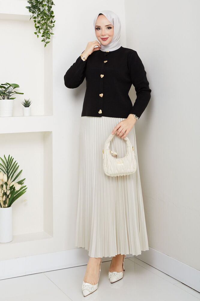 Kalpli Triko Hırkalı Piliseli Etek Takım Siyah