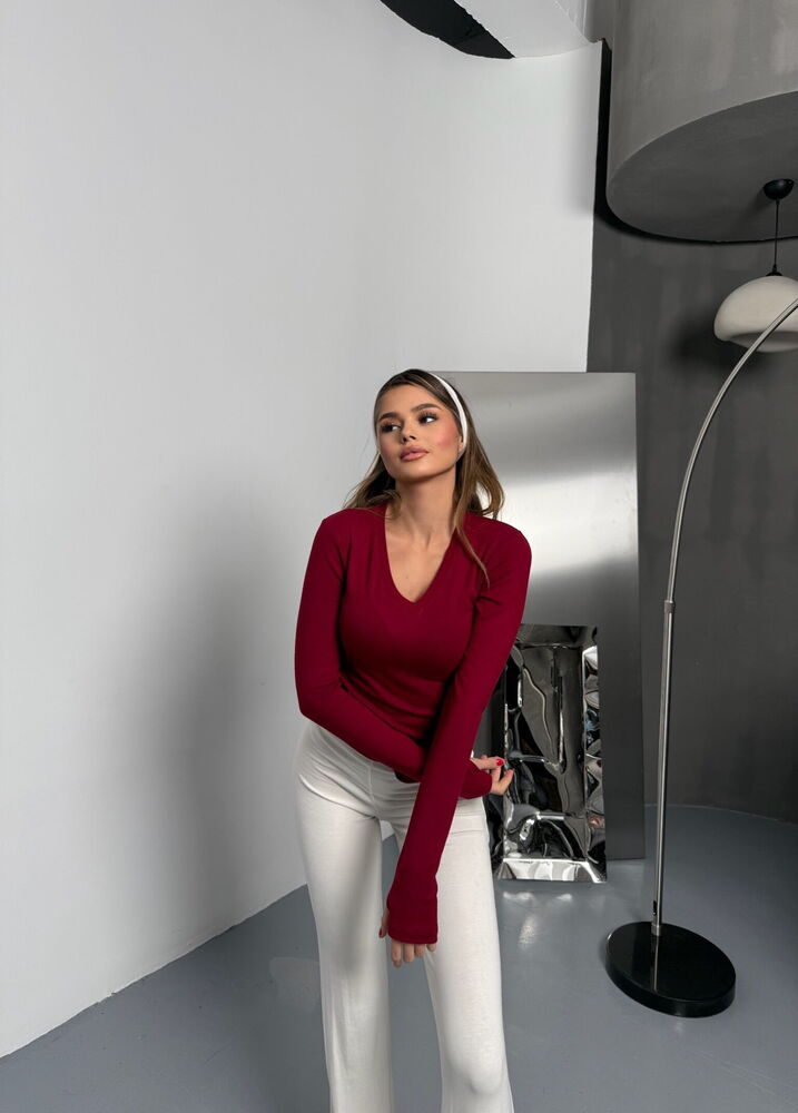 Parmak Detaylı Sandy Bluz Bordo