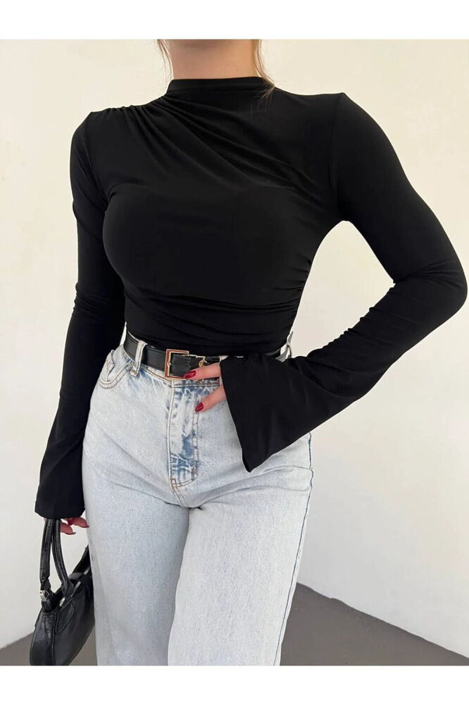 İspanyol Kol Sandy Bluz Siyah