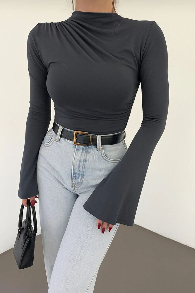 İspanyol Kol Sandy Bluz Gri