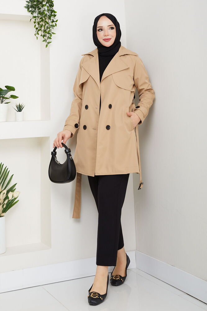 Kruvaze Yaka Trençkot Latte