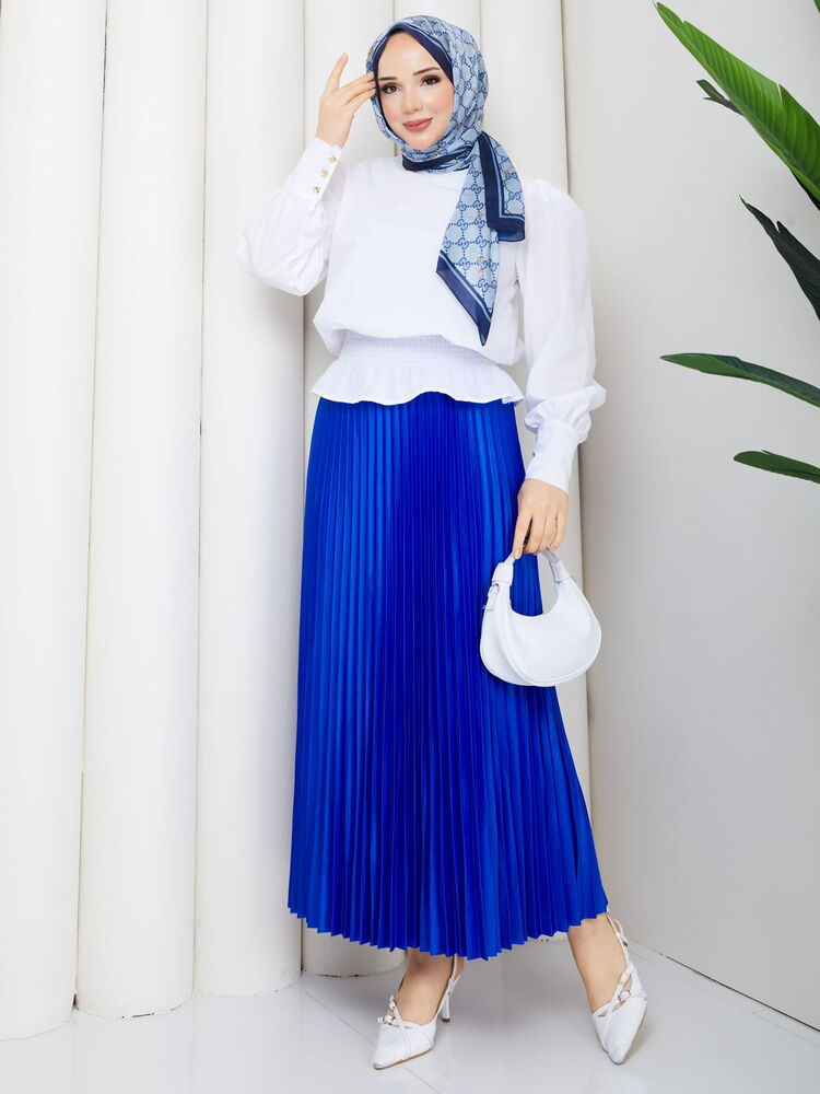 Gipe Detaylı Piliseli Etek Takım Saks