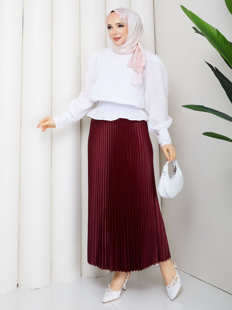 Gipe Detaylı Piliseli Etek Takım Bordo