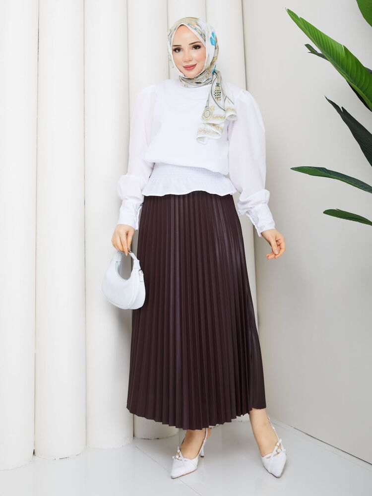 Gipe Detaylı Piliseli Etek Takım Kahve