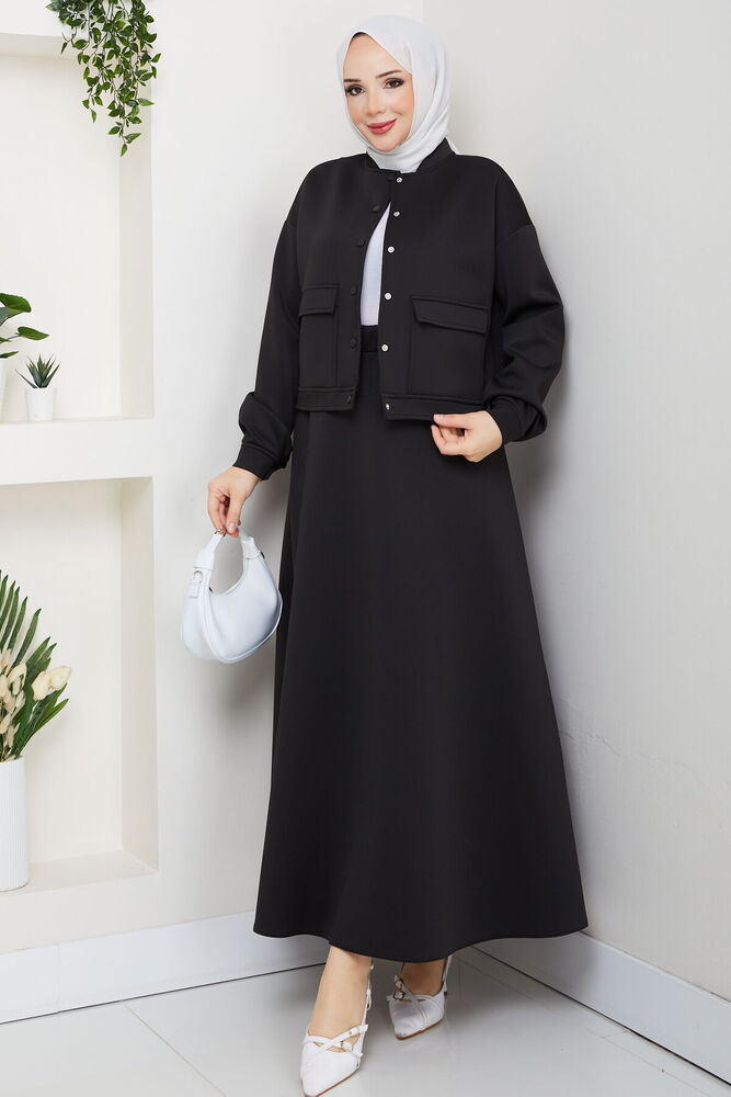 Çıtçıtlı Scuba Etekli Takım Siyah