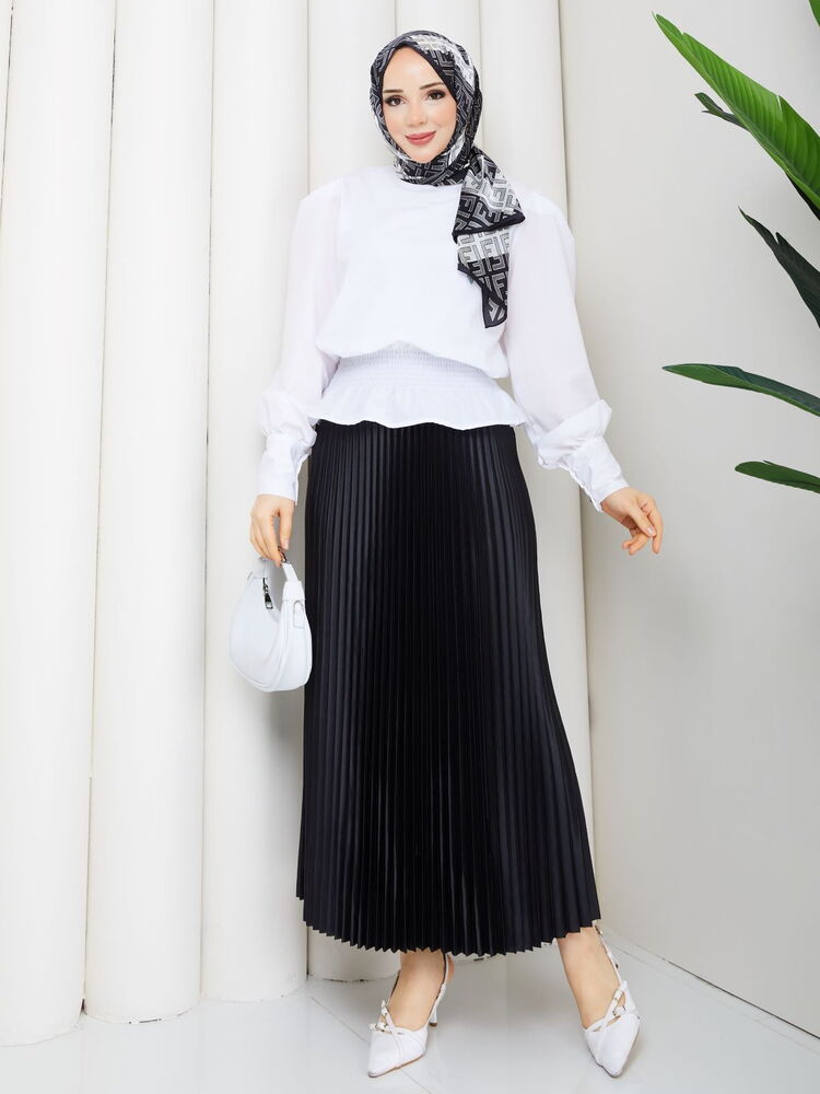 Gipe Detaylı Piliseli Etek Takım Siyah