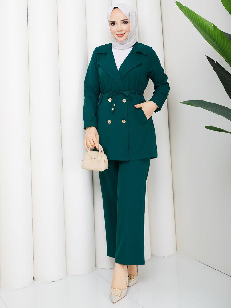 Beli Tünelli Blazer Takım Zümrüt