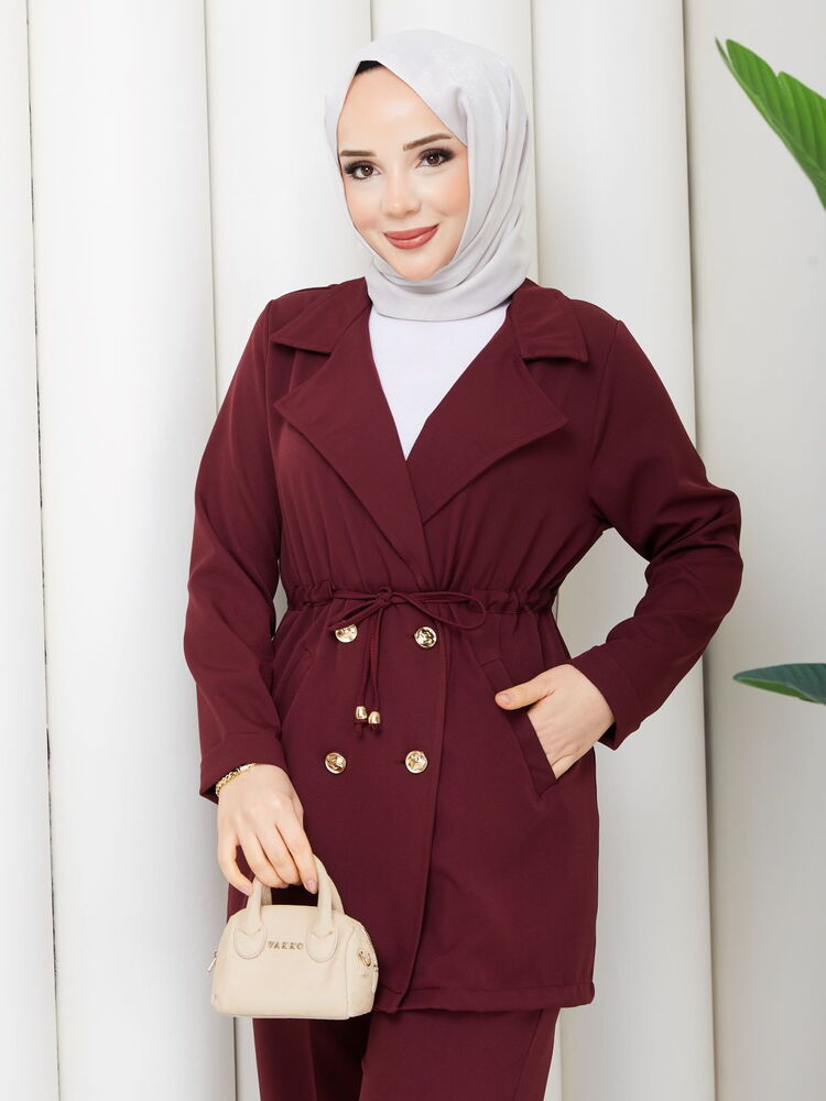 Beli Tünelli Blazer Takım Bordo