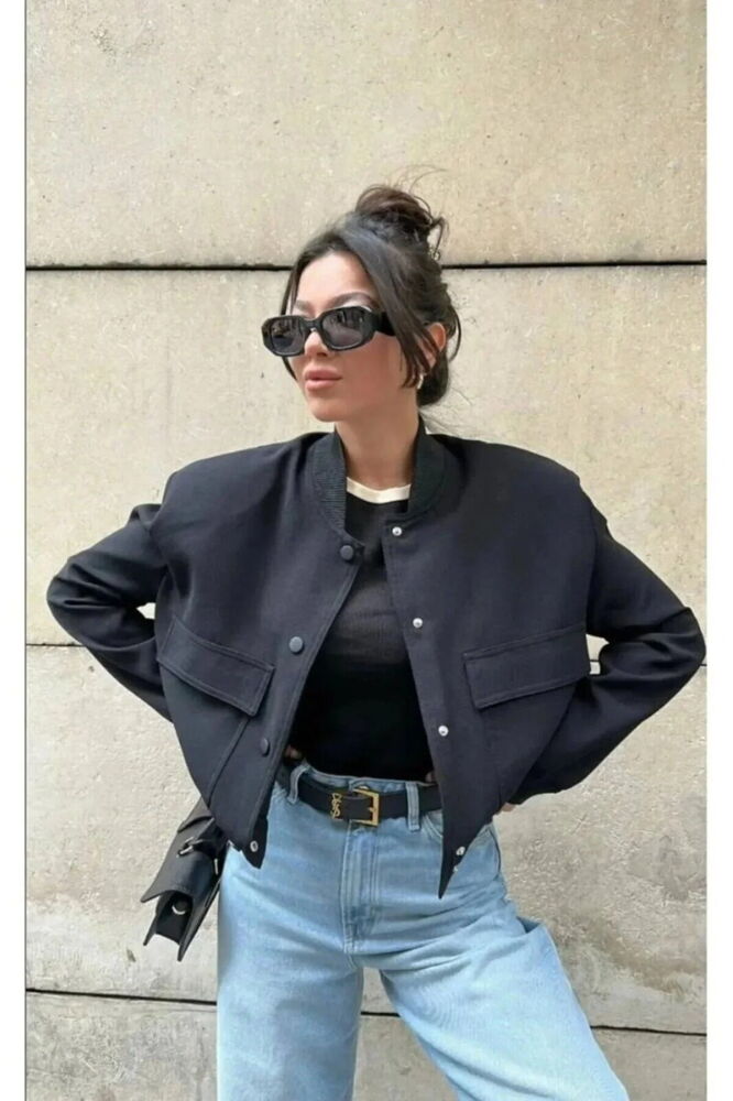 Scuba Puf Kumaş Mevsimlik Astarsız Bomber Ceket Siyah