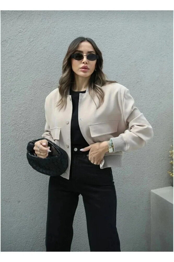 Scuba Puf Kumaş Mevsimlik Astarsız Bomber Ceket Bej