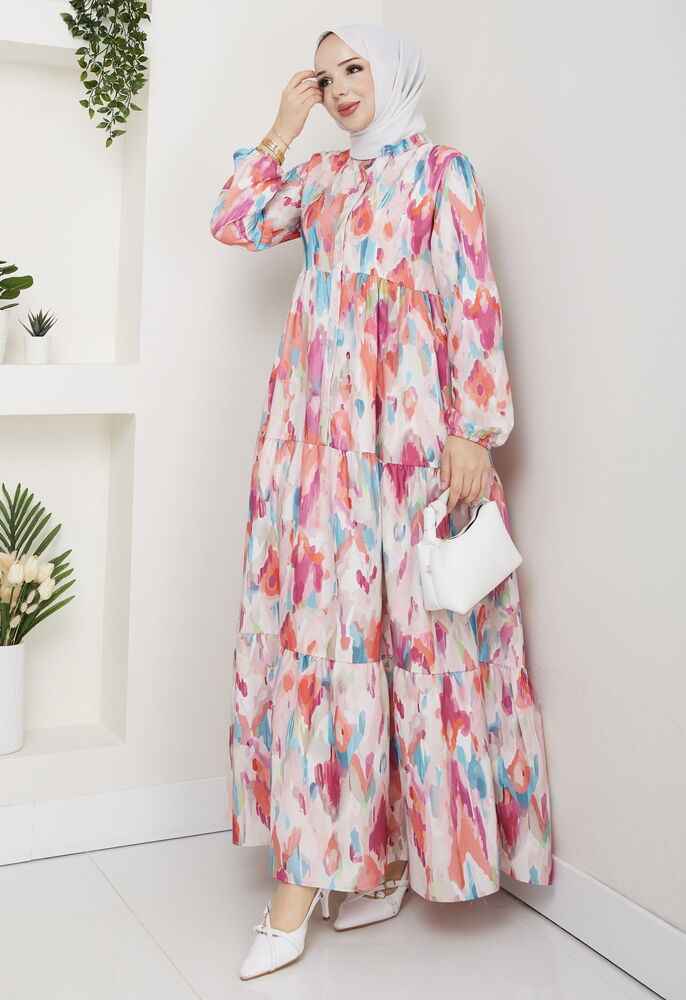 Sulu Boya Desenli Elbise Desen 2