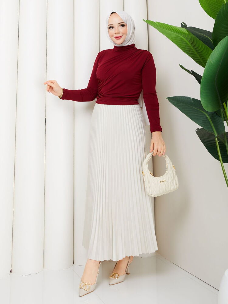 Omuzdan Büzgülü Sandy Bluz Takım Bordo