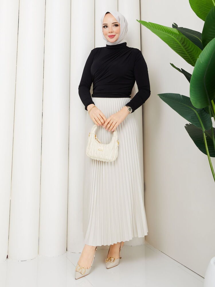 Omuzdan Büzgülü Sandy Bluz Takım Siyah