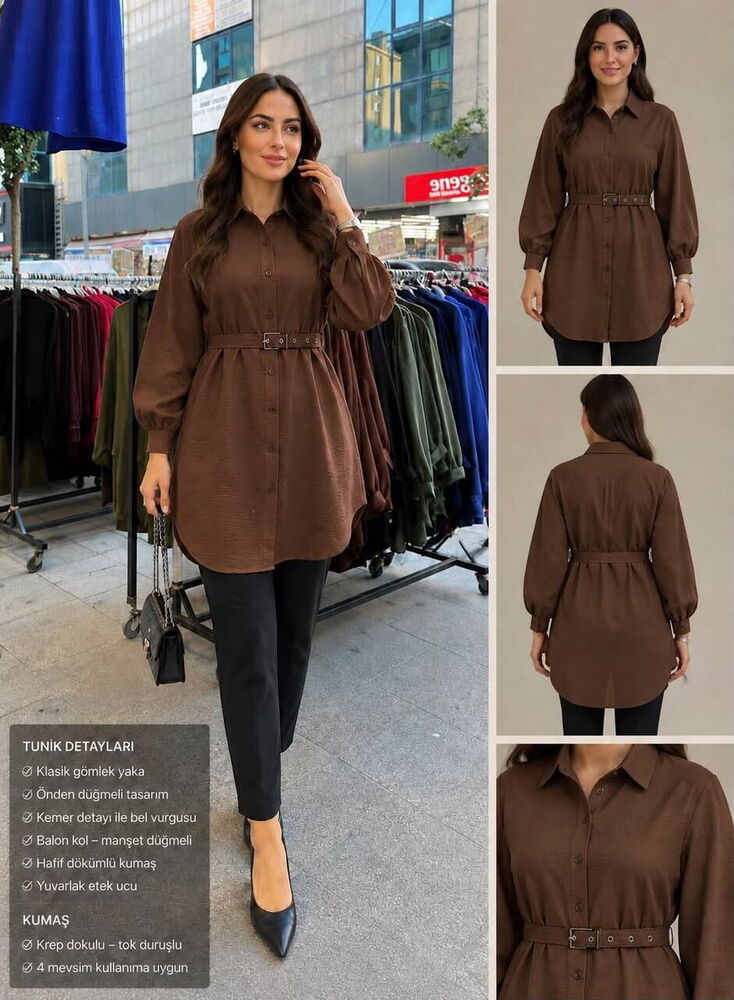 Kemerli Aerobin Tunik Kahve