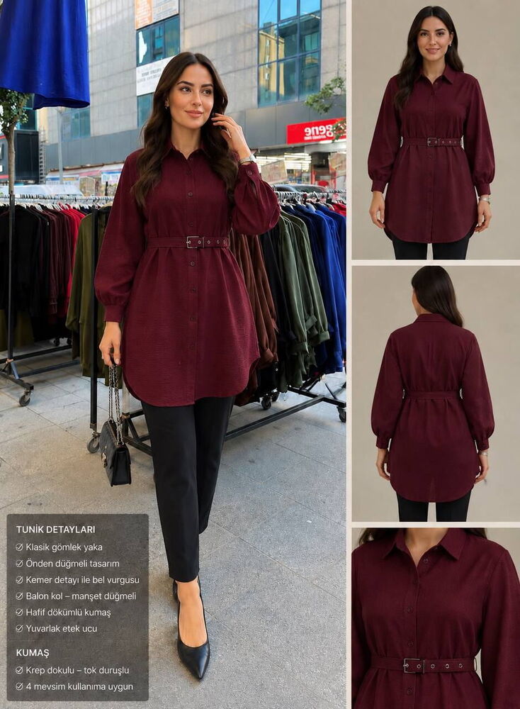 Kemerli Aerobin Tunik Bordo