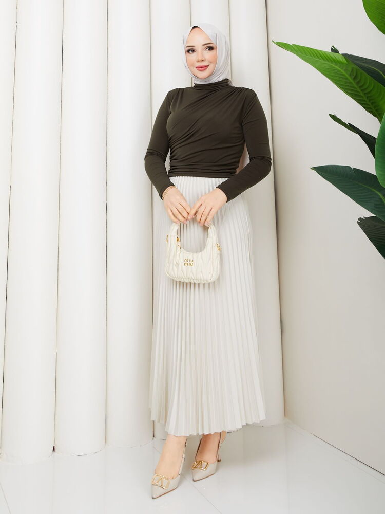 Omuzdan Büzgülü Sandy Bluz Takım Haki