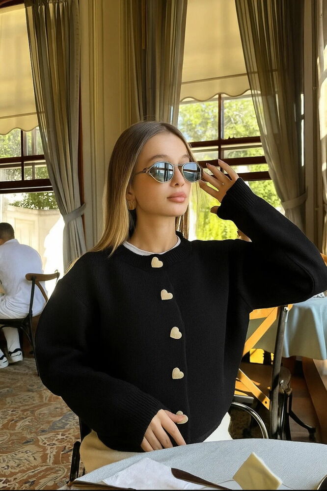 Kalpli Triko Hırka Siyah