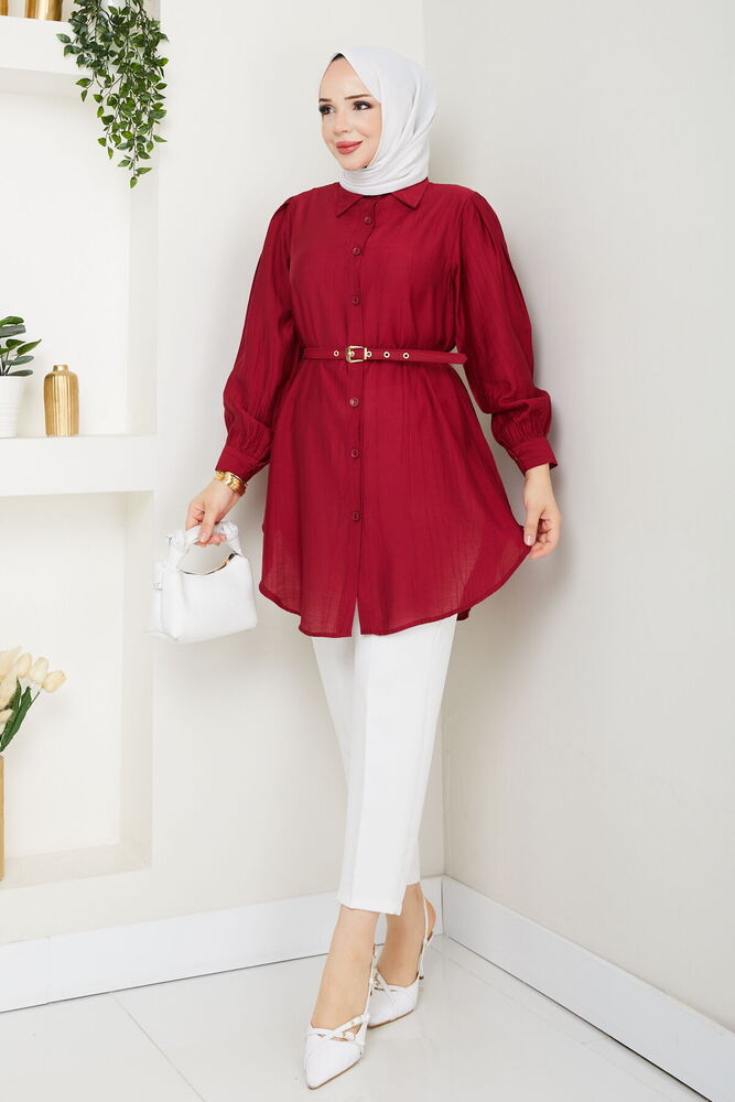 Kemerli Çilek Tunik Bordo