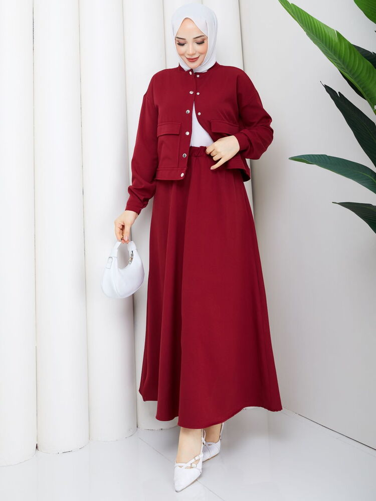 Çıtçıtlı Etekli Takım Bordo