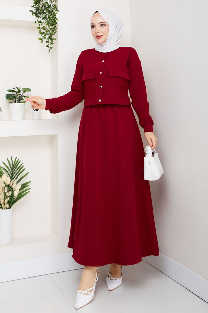 Çıtçıtlı Etekli Takım Bordo