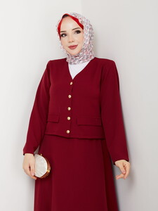 V Yaka Etekli Takım Bordo #3