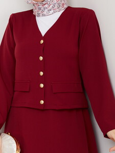 V Yaka Etekli Takım Bordo #4