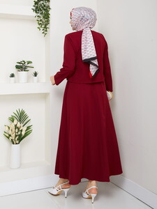 V Yaka Etekli Takım Bordo #5