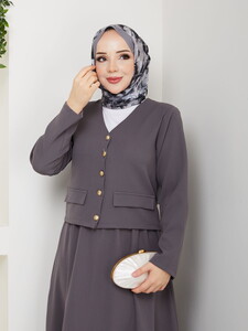 V Yaka Etekli Takım Gri #3