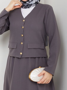 V Yaka Etekli Takım Gri #4