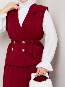 Üçlü Yelekli Etekli Takım Bordo #4