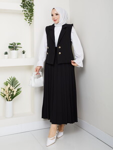 Üçlü Yelekli Etekli Takım Siyah #2