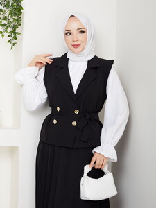 Üçlü Yelekli Etekli Takım Siyah #3